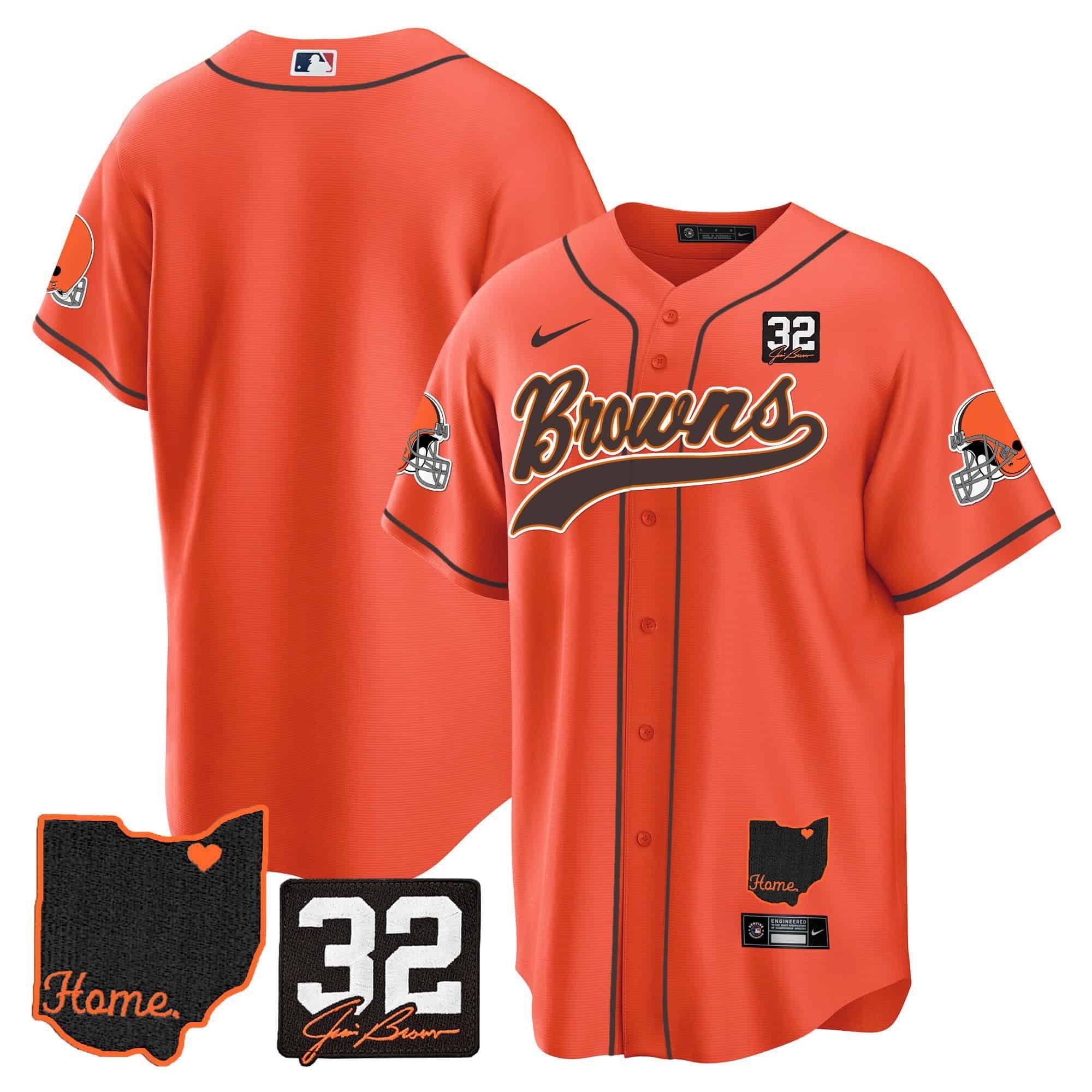 Men Cleveland Browns Blank Orange Memorial Home Patch Baseball 2024 Nike NFL Jersey